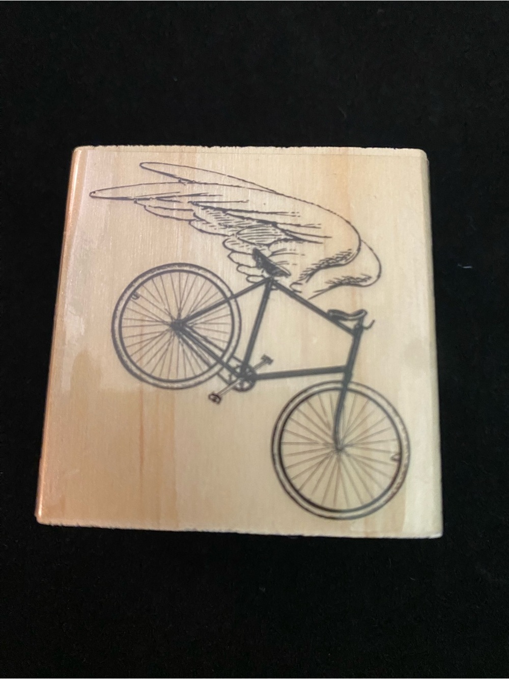 Wooden Bicycle Wing Art Stamp Block — Natural Finish